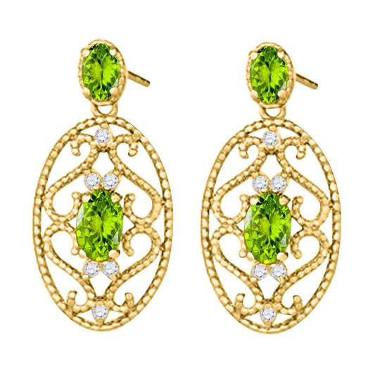 Maulijewels 1.55 Carat Oval Shape Peridot And White Diamond Handmade Gemstone Earrings For Women in 10K Rose White & Yellow Gold Mauli Jewels