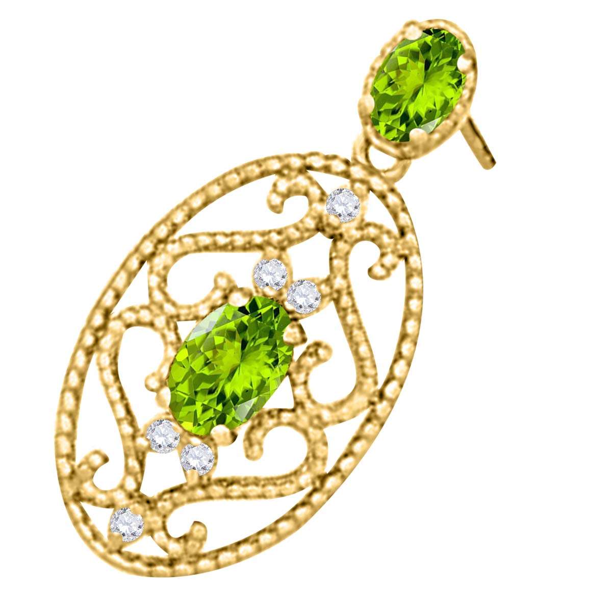 Maulijewels 1.55 Carat Oval Shape Peridot And White Diamond Handmade Gemstone Earrings For Women in 10K Rose White & Yellow Gold Mauli Jewels