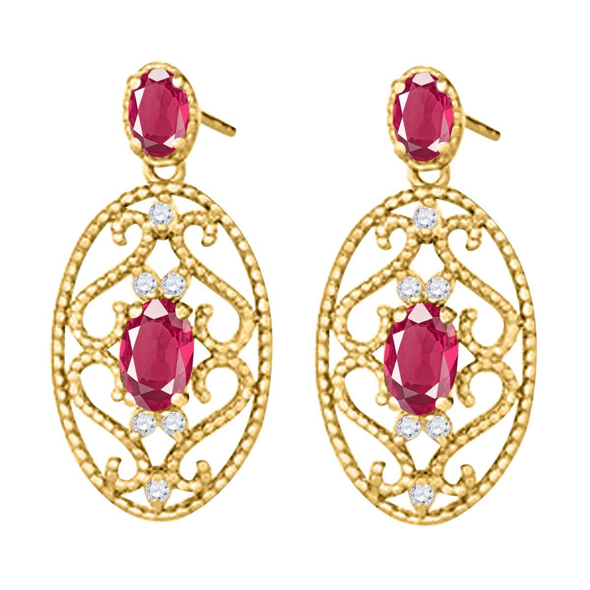 1.55 Carat Natural Diamond Oval Ruby Gemstone Stud Earrings For Women In 10K Yellow White & Rose Gold Mauli Jewels