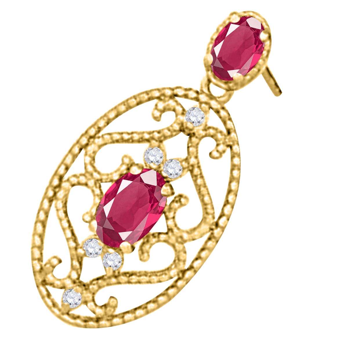 1.55 Carat Natural Diamond Oval Ruby Gemstone Stud Earrings For Women In 10K Yellow White & Rose Gold Mauli Jewels