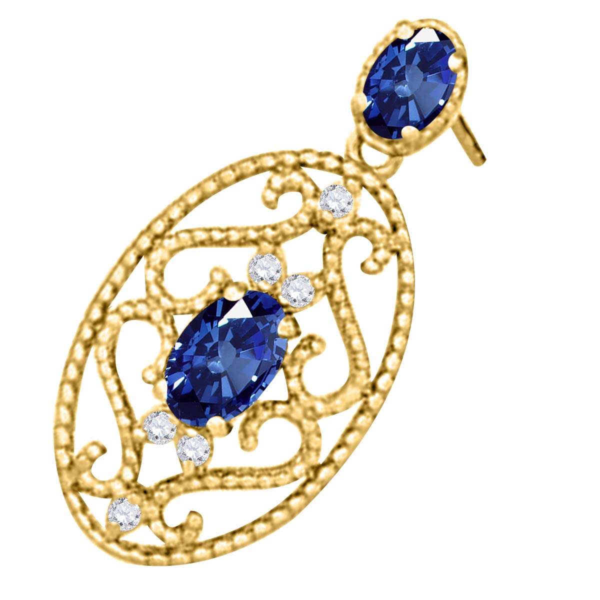 1.55 Carat Oval Shape Sapphire and White Diamond Designer Gemstone Earrings For Women In 10K Rose White & Yellow Gold Mauli Jewels