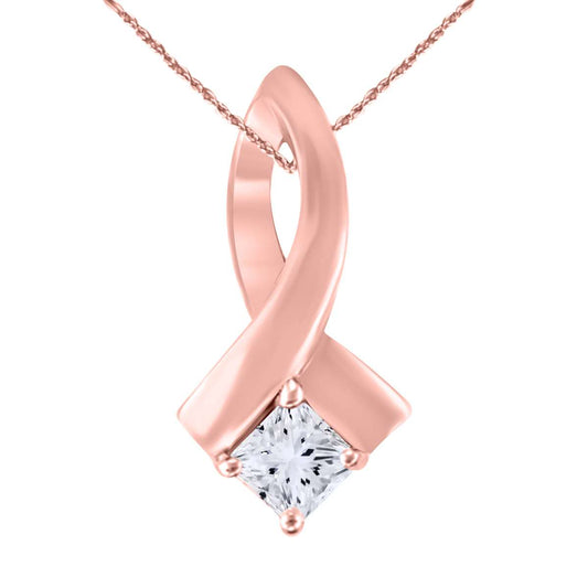 0.25 Carat Princess Cut Natural Diamond Pendant For Women In 10K Rose White & Yellow Gold With 18" Box Chain Mauli Jewels
