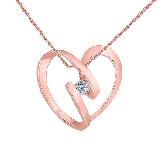 MAULIJEWELS 10K Rose White & Yellow Gold 0.25 Carat Natural Diamond Heart Shape Pendant Necklace With 18" Box Chain Mauli Jewels
