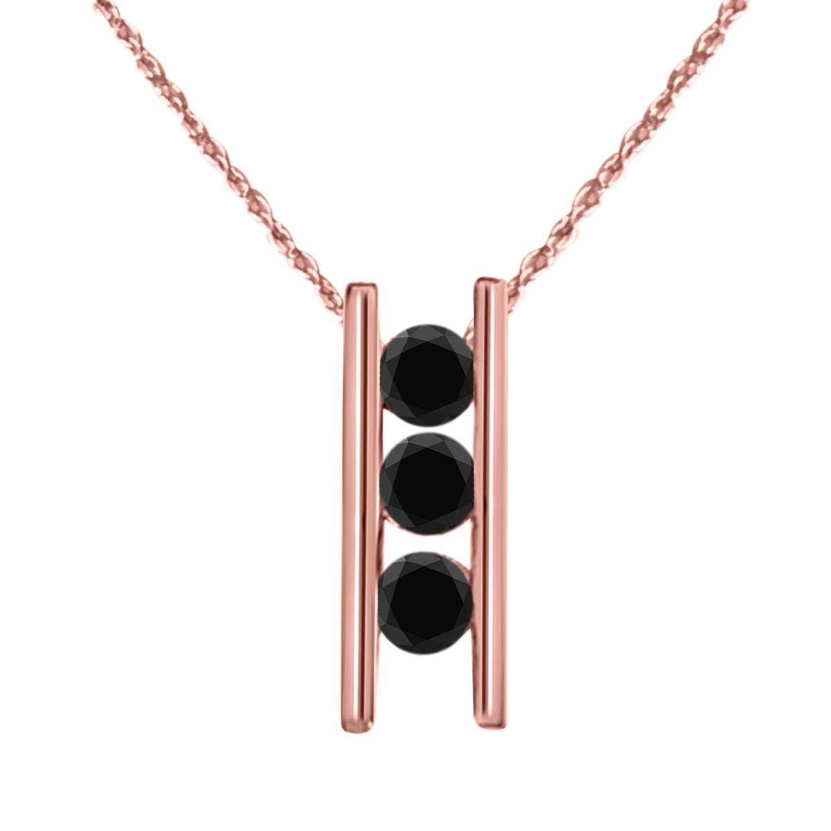 1.00 Carat Black Diamond Channel Set Necklace Pendant for Women In 14K Rose White & Yellow Gold With 18" Box Chain Mauli Jewels