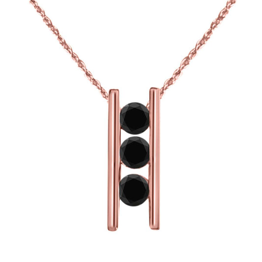 1.00 Carat Black Diamond Channel Set Necklace Pendant for Women In 14K Rose White & Yellow Gold With 18" Box Chain Mauli Jewels