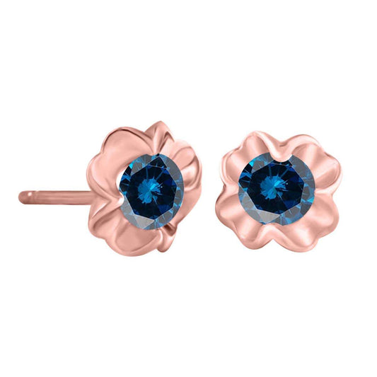 0.75 Carat Prong Set Blue Diamond Stud Earrings For Women In 14K Rose White & Yellow Gold With Secure Push Back Mauli Jewels