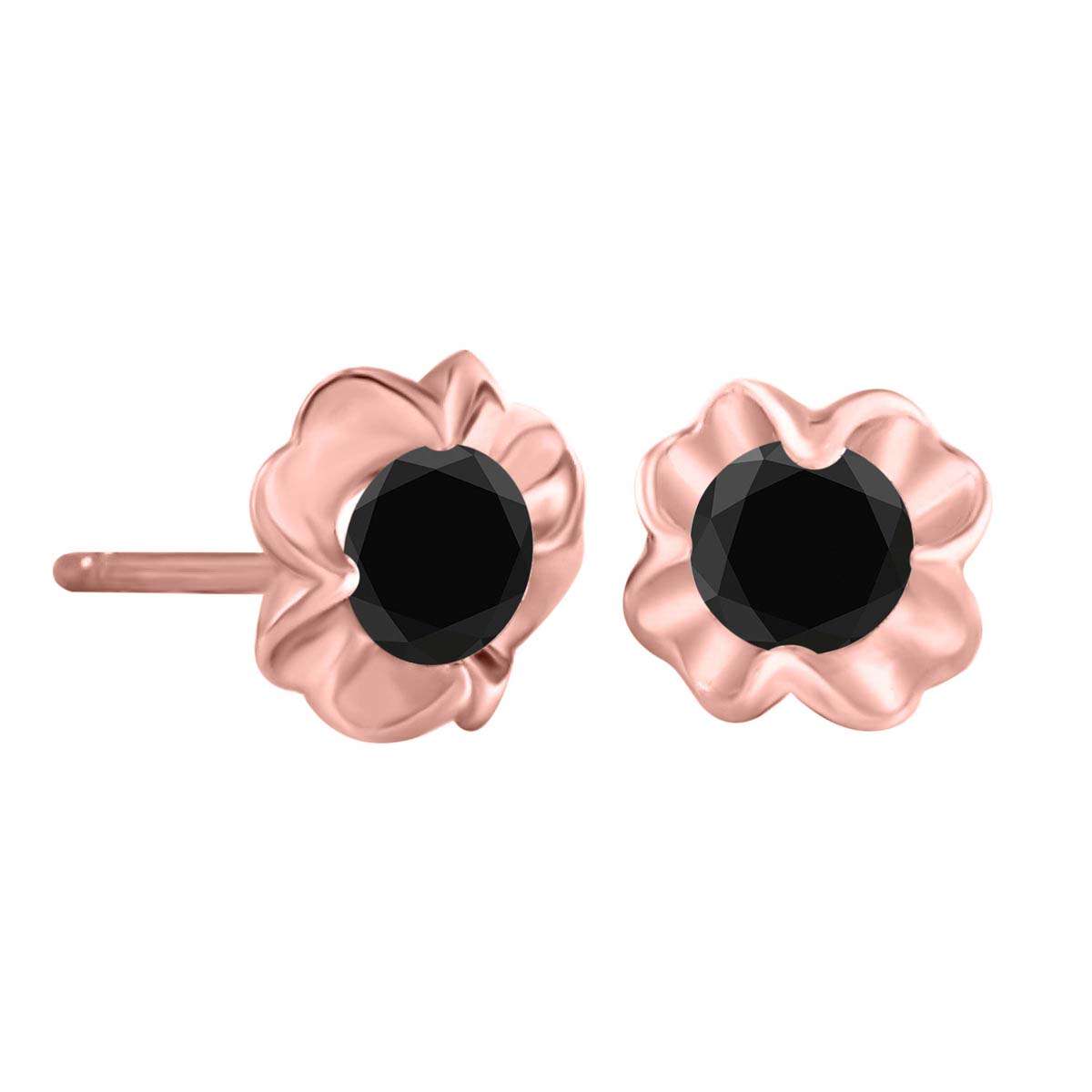 1.00 Carat Black Diamond 10K Rose White & Yellow Solid Gold Prong Set Stud Earrings For Women Mauli Jewels