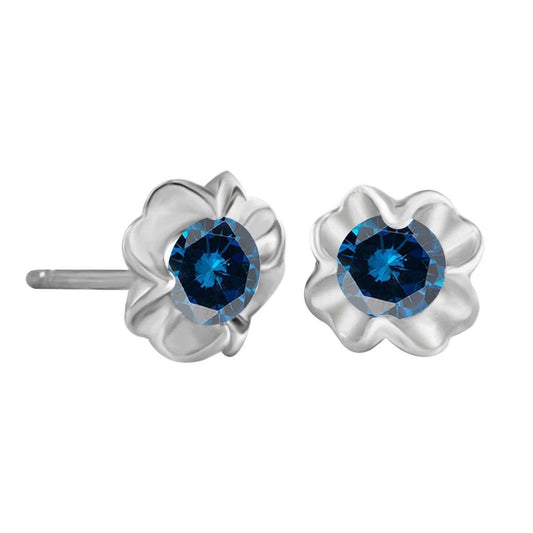 0.75 Carat Prong Set Blue Diamond Stud Earrings For Women In 14K Rose White & Yellow Gold With Secure Push Back Mauli Jewels