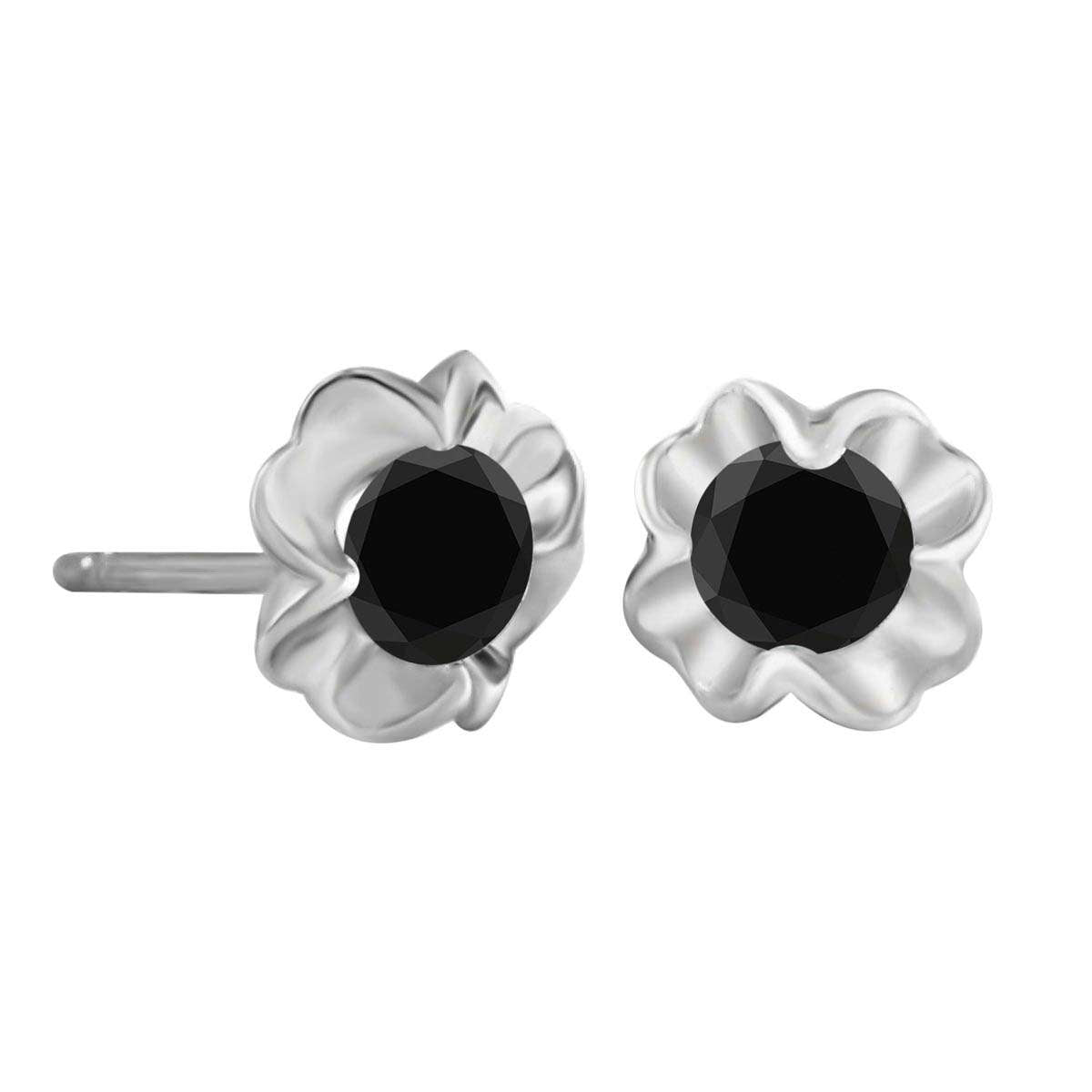 1.00 Carat Black Diamond 10K Rose White & Yellow Solid Gold Prong Set Stud Earrings For Women Mauli Jewels