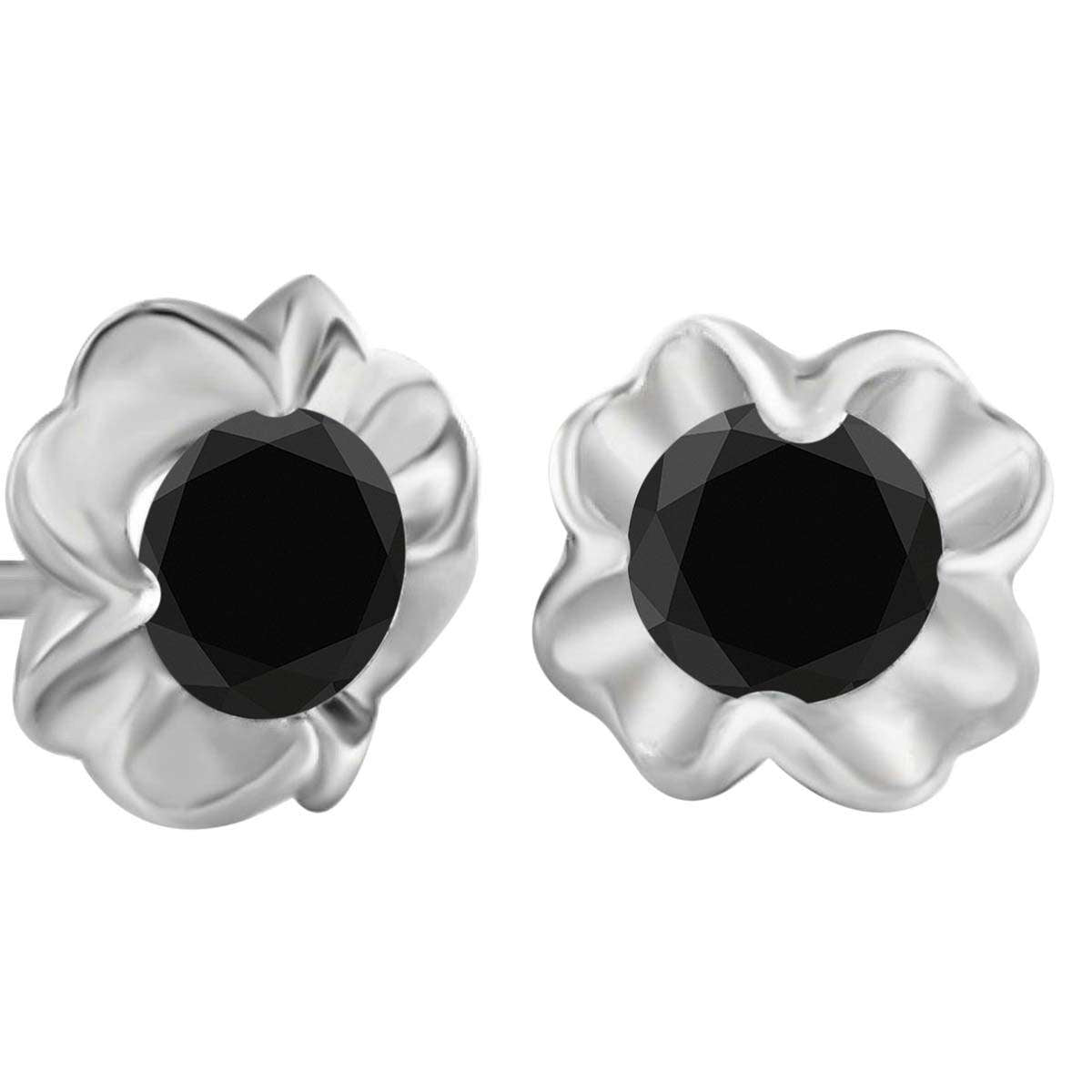 1.00 Carat Black Diamond 10K Rose White & Yellow Solid Gold Prong Set Stud Earrings For Women Mauli Jewels