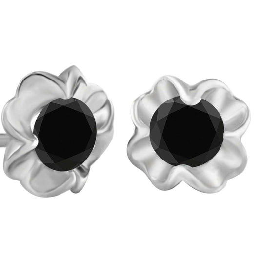 1.00 Carat Black Diamond 10K Rose White & Yellow Solid Gold Prong Set Stud Earrings For Women Mauli Jewels