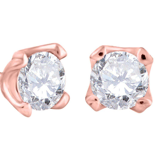14K Rose White & Yellow Gold 0.75 Carat Natural Diamond Prong Set Stud Earrings For Women With Secure Backs Mauli Jewels