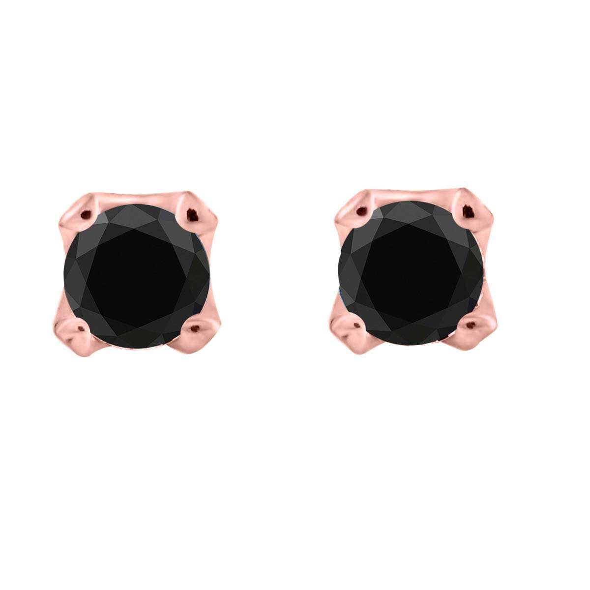 0.75 Carat Natural Black Diamond Prong Set Stud Earrings For Women In 14K White Rose & Yellow Gold With Secure Backs Mauli Jewels