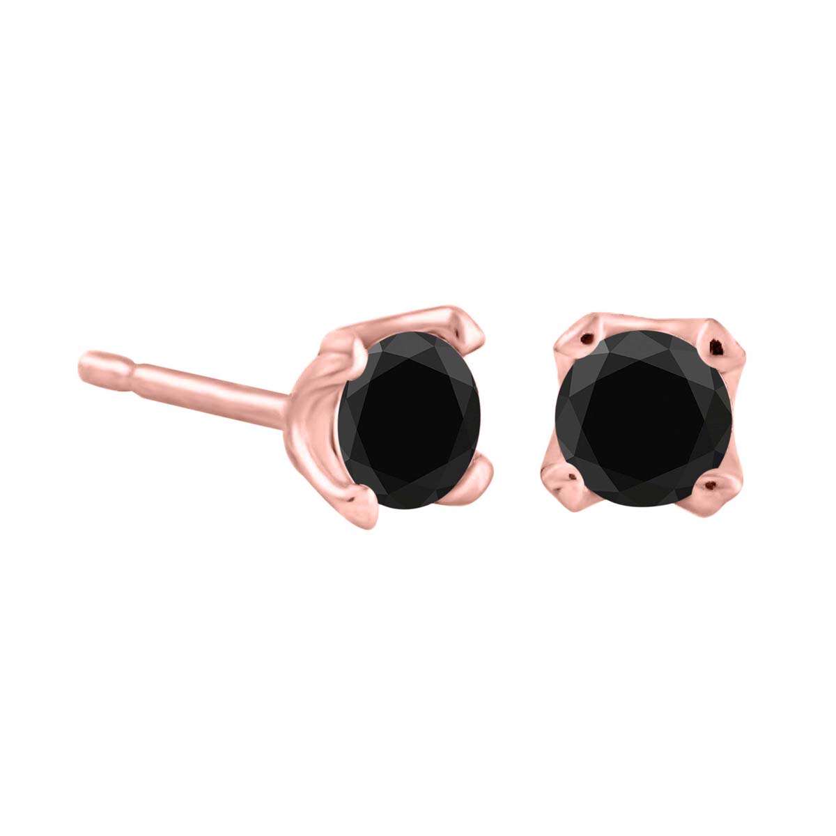0.75 Carat Natural Black Diamond Prong Set Stud Earrings For Women In 14K White Rose & Yellow Gold With Secure Backs Mauli Jewels
