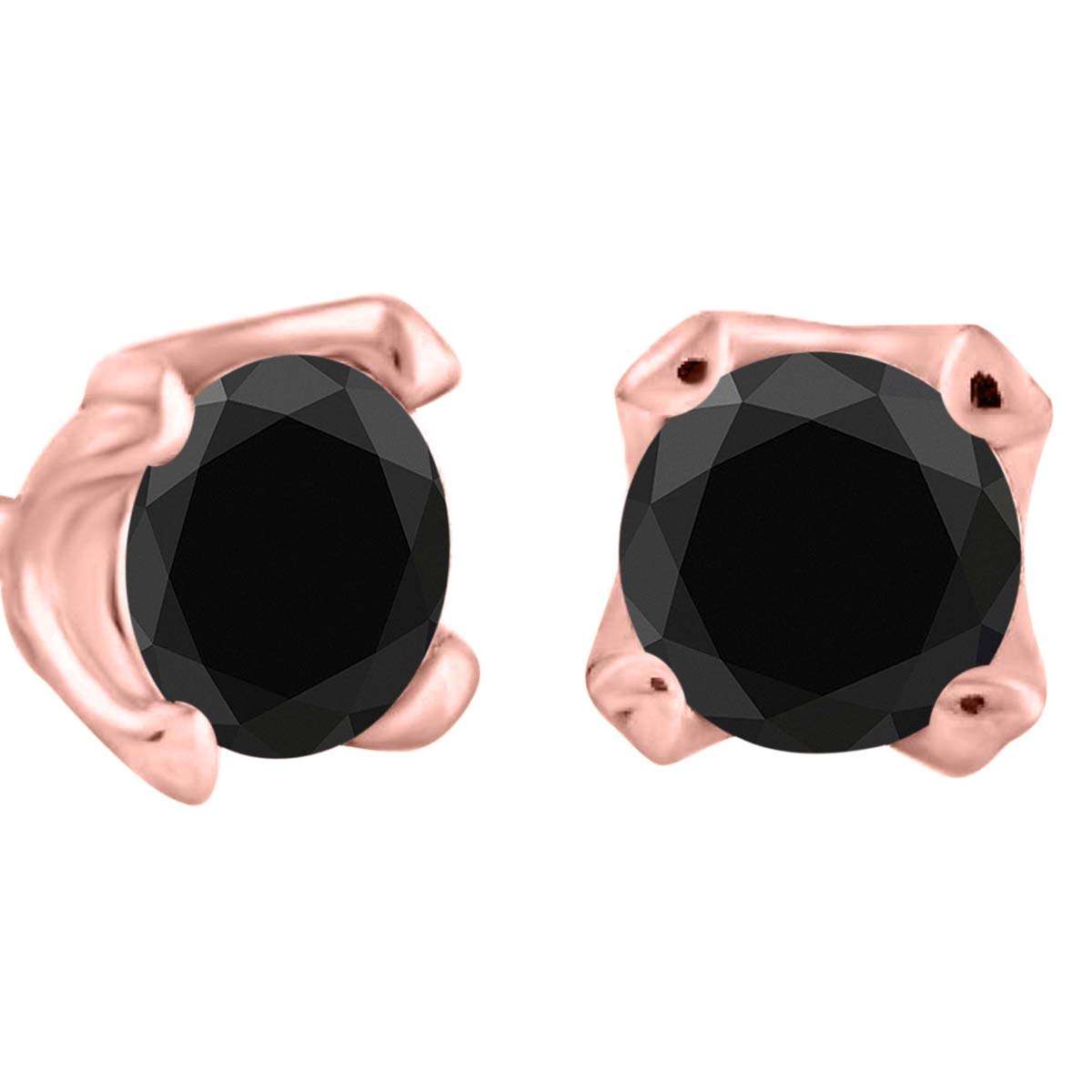 0.75 Carat Natural Black Diamond Prong Set Stud Earrings For Women In 14K White Rose & Yellow Gold With Secure Backs Mauli Jewels