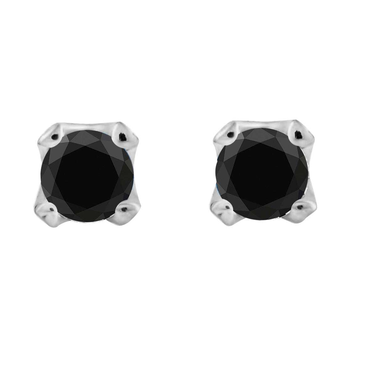 0.75 Carat Natural Black Diamond Prong Set Stud Earrings For Women In 14K White Rose & Yellow Gold With Secure Backs Mauli Jewels
