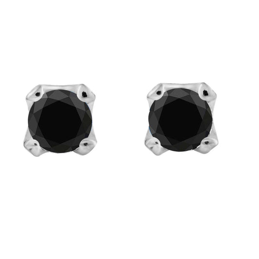 0.75 Carat Natural Black Diamond Prong Set Stud Earrings For Women In 14K White Rose & Yellow Gold With Secure Backs Mauli Jewels