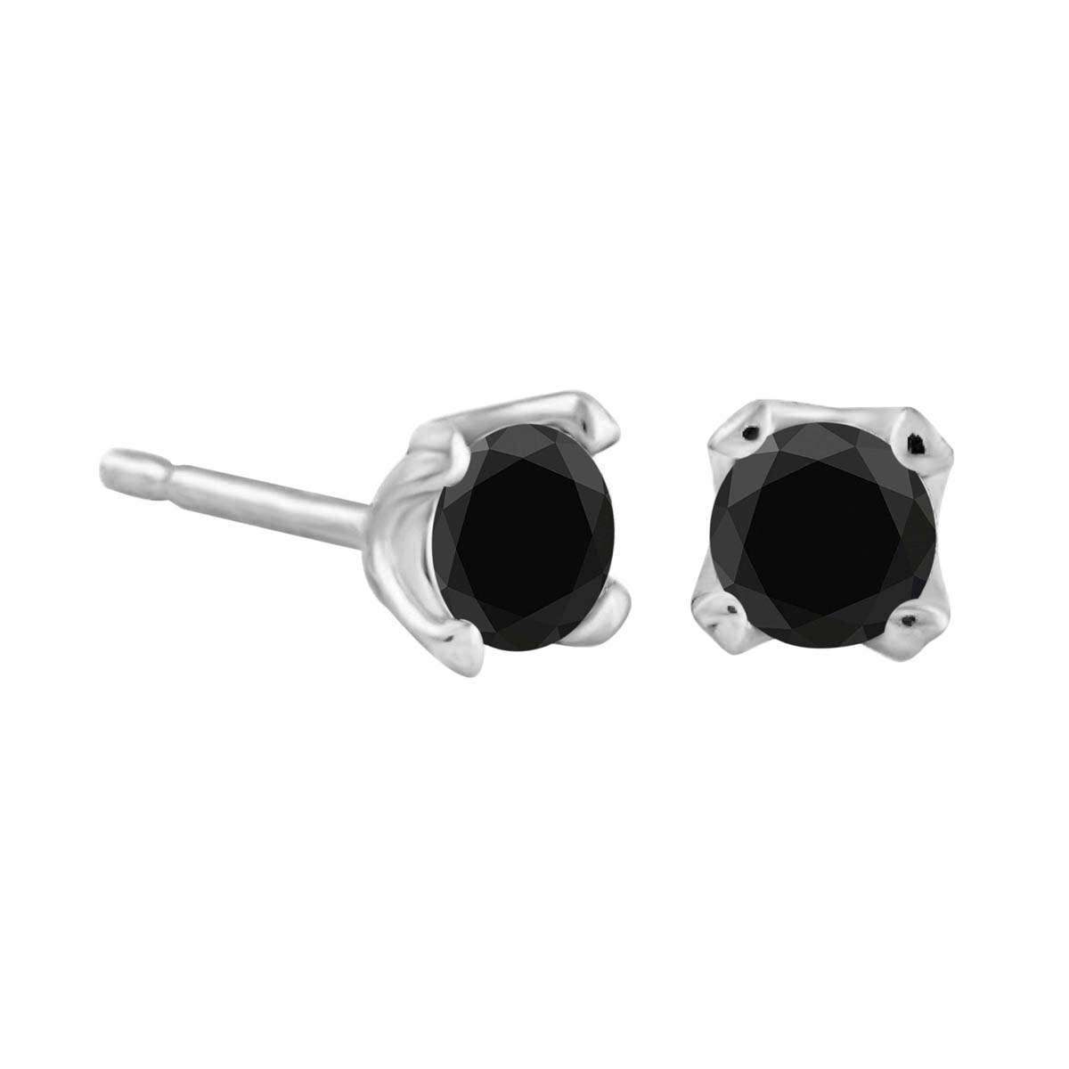 0.75 Carat Natural Black Diamond Prong Set Stud Earrings For Women In 14K White Rose & Yellow Gold With Secure Backs Mauli Jewels