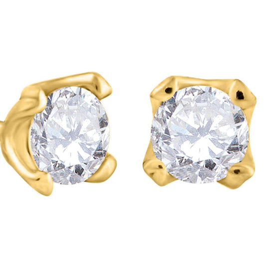 14K Rose White & Yellow Gold 0.75 Carat Natural Diamond Prong Set Stud Earrings For Women With Secure Backs Mauli Jewels