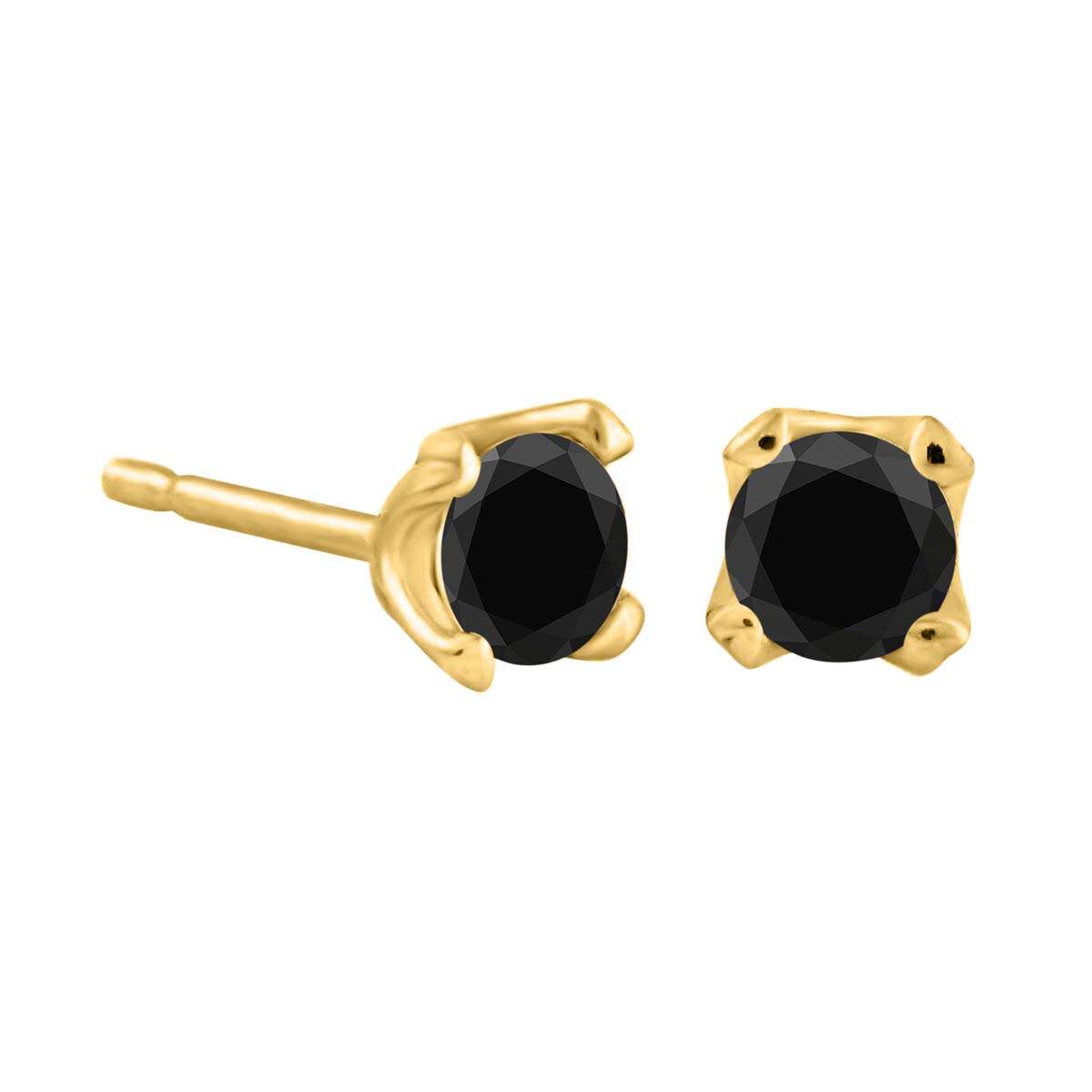 0.75 Carat Natural Black Diamond Prong Set Stud Earrings For Women In 14K White Rose & Yellow Gold With Secure Backs Mauli Jewels