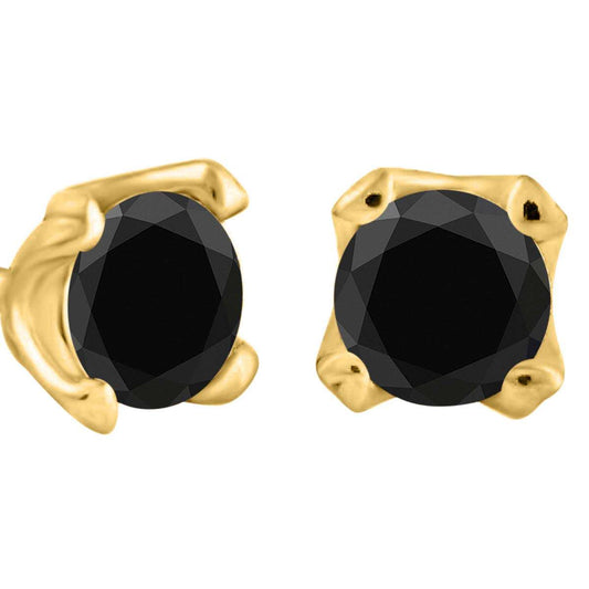 0.75 Carat Natural Black Diamond Prong Set Stud Earrings For Women In 14K White Rose & Yellow Gold With Secure Backs Mauli Jewels