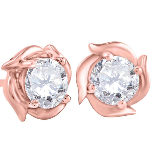 1.00 Carat Natural Round White Diamond ( H-I/ I1-I2 ) Stud Earrings For Women In 14K Solid Rose White & Yellow Gold Mauli Jewels