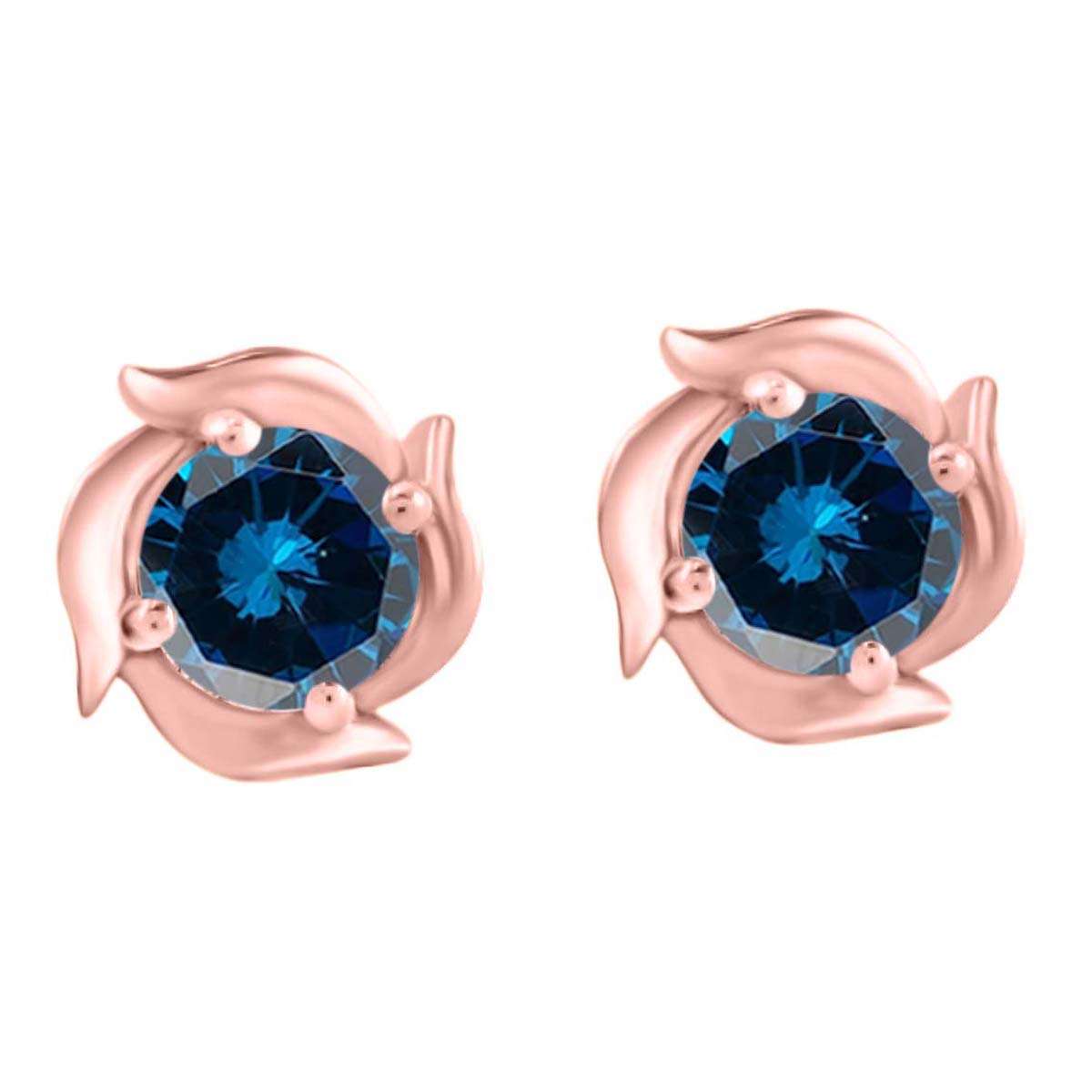 1.00 Carat Prong Set Blue Diamond Stud Earrings For Women In 14K Rose White & Yellow Gold With Secure Backs Mauli Jewels