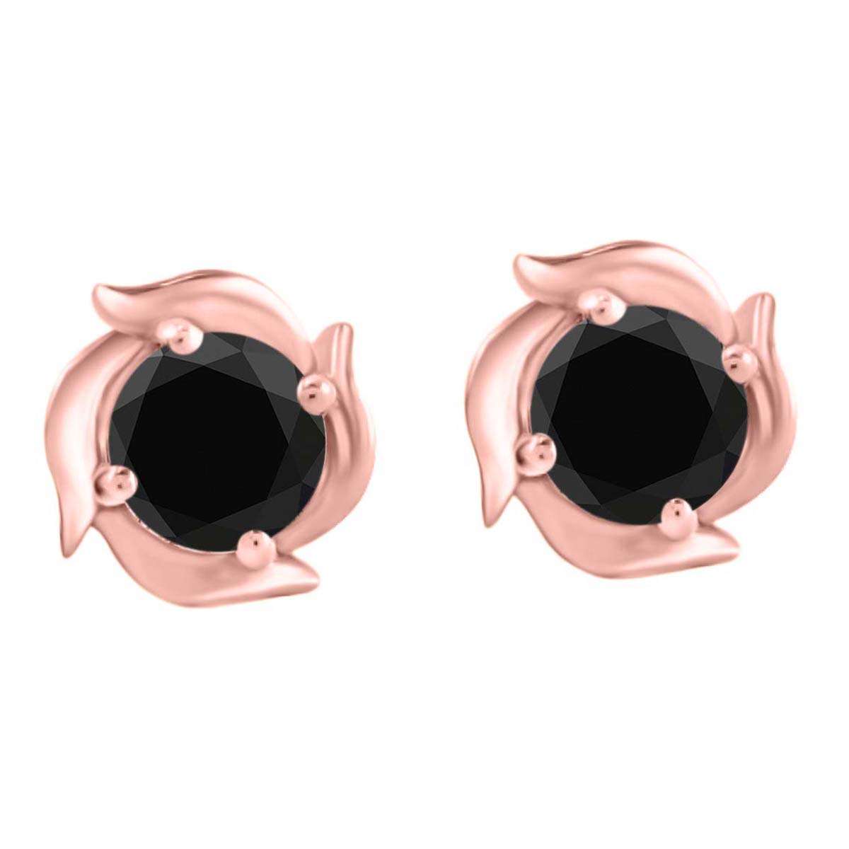 1.00 Carat Natural Black Diamond Stud Earrings For Women In 14K Solid Rose White & Yellow Gold With Secure Push Back Mauli Jewels