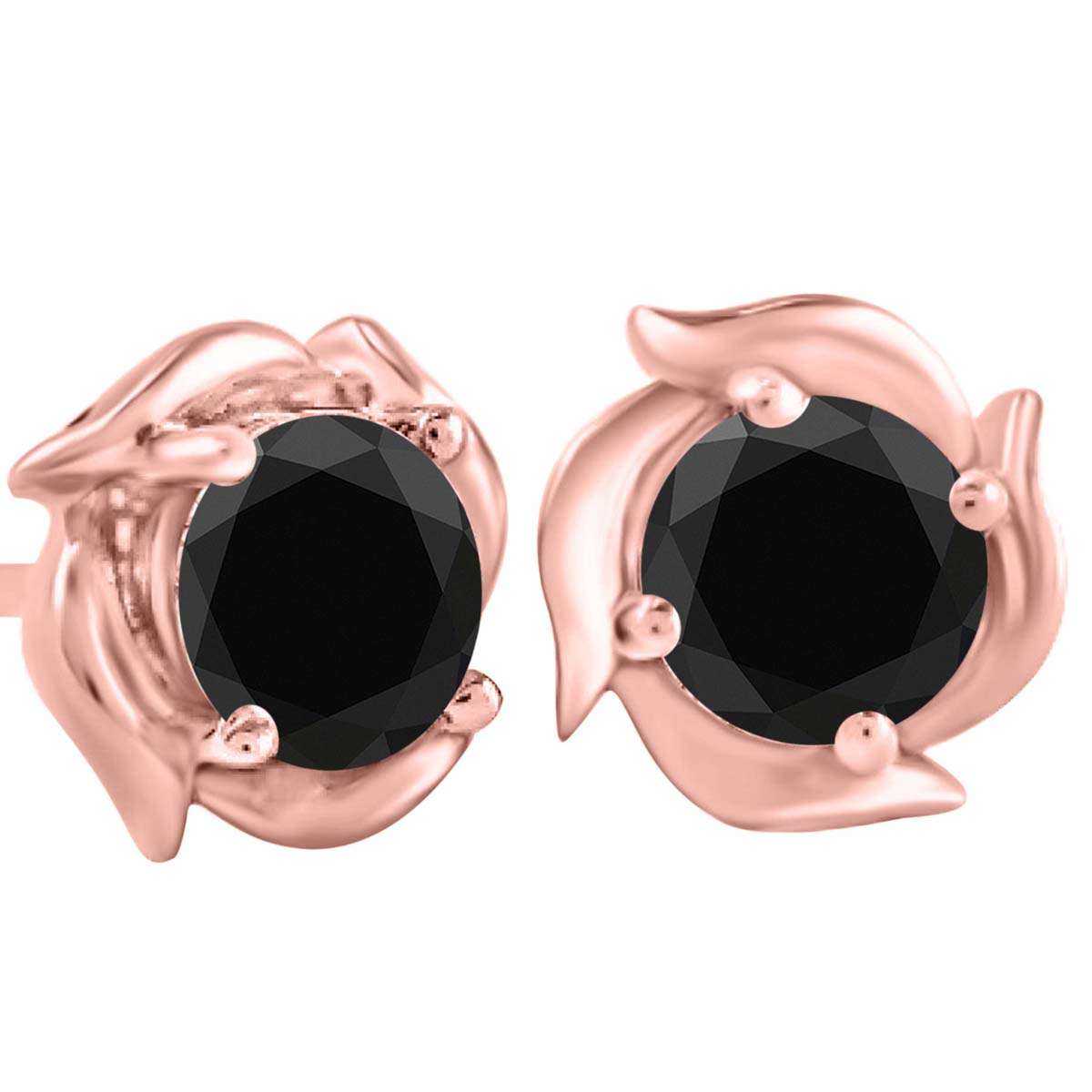 1.00 Carat Natural Black Diamond Stud Earrings For Women In 14K Solid Rose White & Yellow Gold With Secure Push Back Mauli Jewels