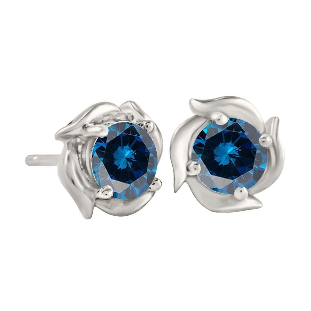 1.00 Carat Prong Set Blue Diamond Stud Earrings For Women In 14K Rose White & Yellow Gold With Secure Backs Mauli Jewels
