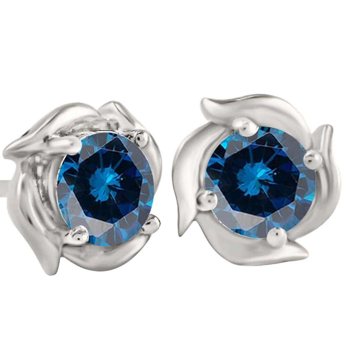 1.00 Carat Prong Set Blue Diamond Stud Earrings For Women In 14K Rose White & Yellow Gold With Secure Backs Mauli Jewels