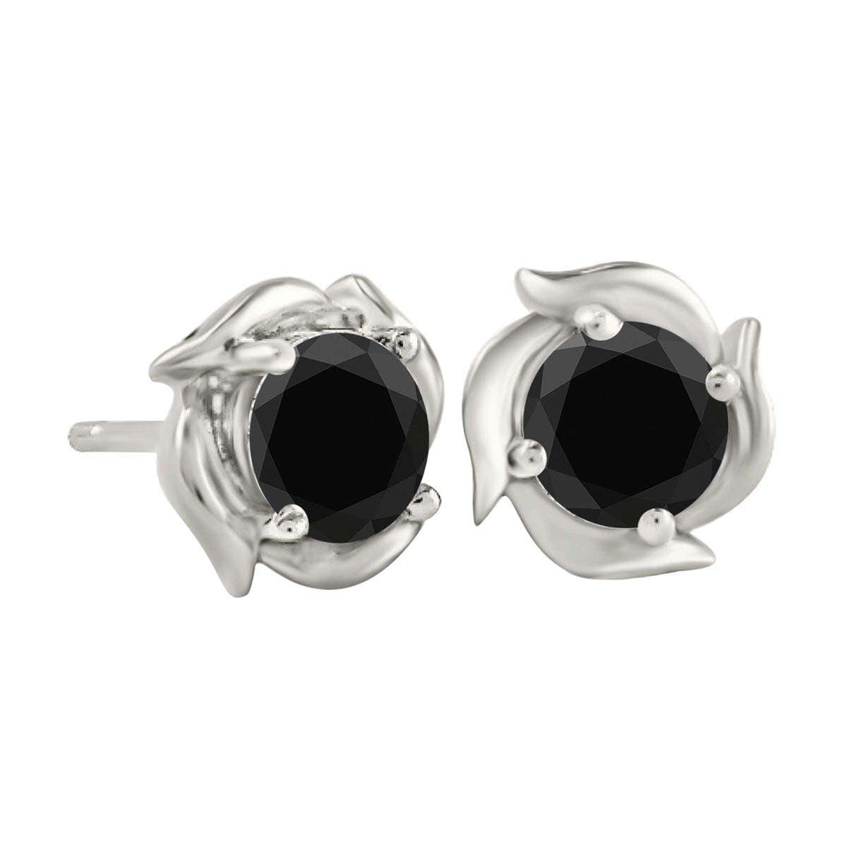 1.00 Carat Natural Black Diamond Stud Earrings For Women In 14K Solid Rose White & Yellow Gold With Secure Push Back Mauli Jewels