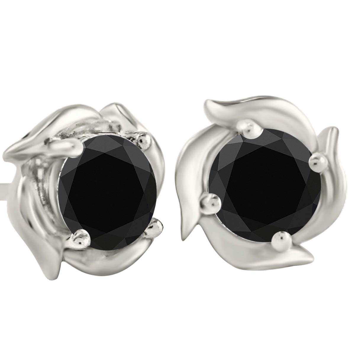 1.00 Carat Natural Black Diamond Stud Earrings For Women In 14K Solid Rose White & Yellow Gold With Secure Push Back Mauli Jewels