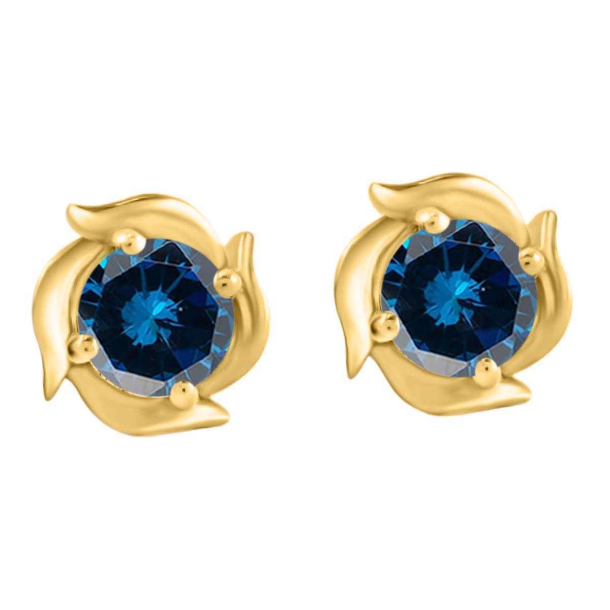 1.00 Carat Prong Set Blue Diamond Stud Earrings For Women In 14K Rose White & Yellow Gold With Secure Backs Mauli Jewels