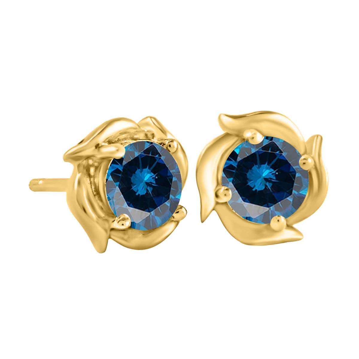 1.00 Carat Prong Set Blue Diamond Stud Earrings For Women In 14K Rose White & Yellow Gold With Secure Backs Mauli Jewels