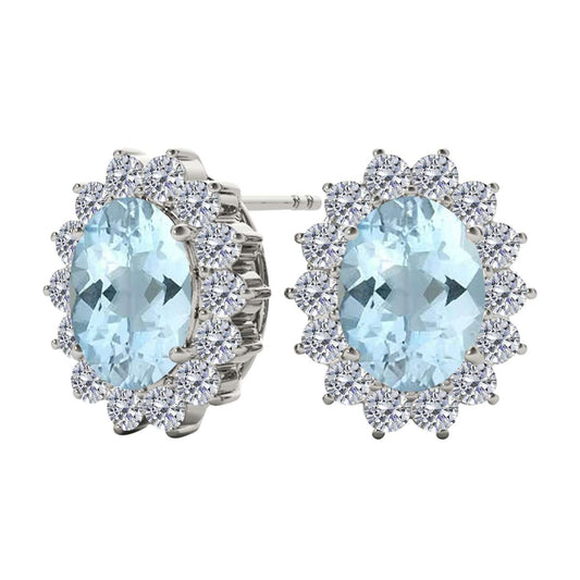 3.45 Carat Oval Gemstone/Natural/Round/White Diamond Stud Earring Carat 10K Solid White/Yellow Gold Mauli Jewels