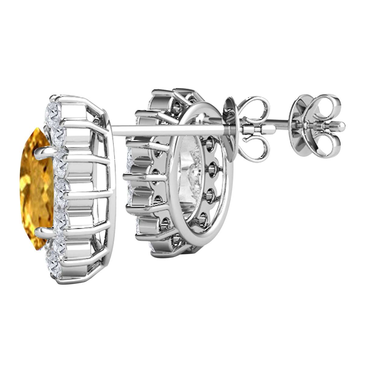 3.45 Carat Oval Citrine And Natural Round White Diamond Gemstone Stud Earrings Carat 10K White Gold / Yellow Gold Mauli Jewels