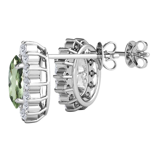 3.45 Carat Oval Green Amethyst Gemstone And Round Natural Diamond ( J-K/ I1-I2 ) Stud Earrings Carat 10K White & Yellow Gold Mauli Jewels