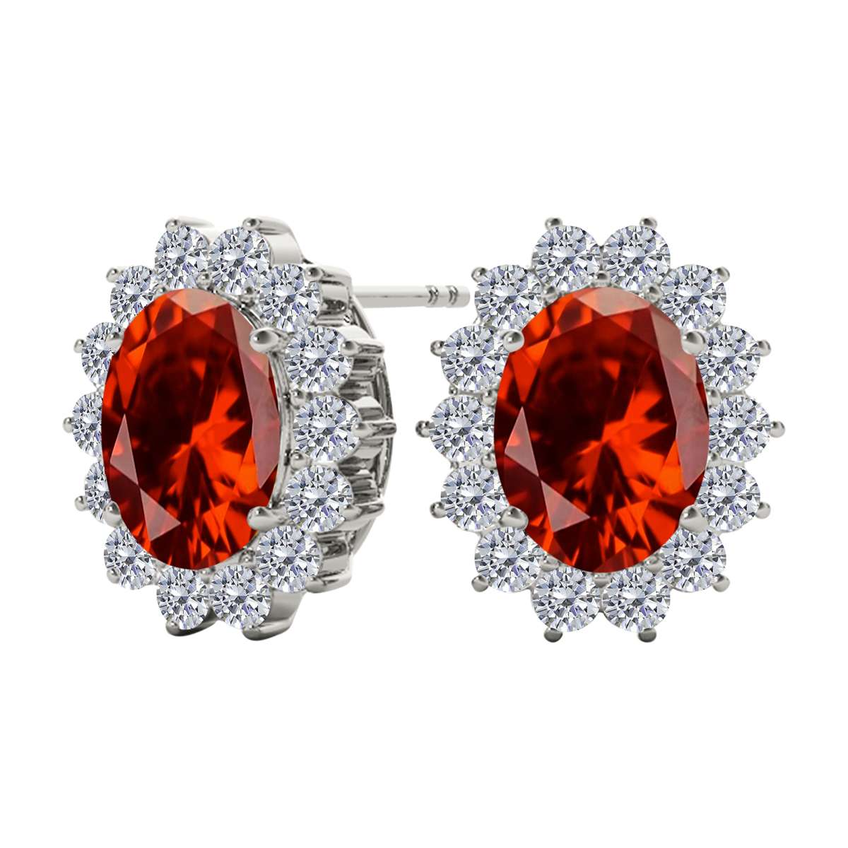 3.45 Carat Diamond Carat Oval Shape Garnet Gemstone Earrings Carat 10K White & Yellow Gold Mauli Jewels