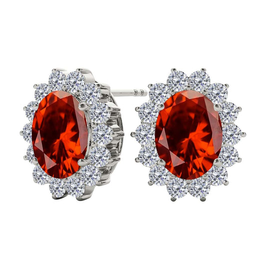 3.45 Carat Diamond Carat Oval Shape Garnet Gemstone Earrings Carat 10K White & Yellow Gold Mauli Jewels