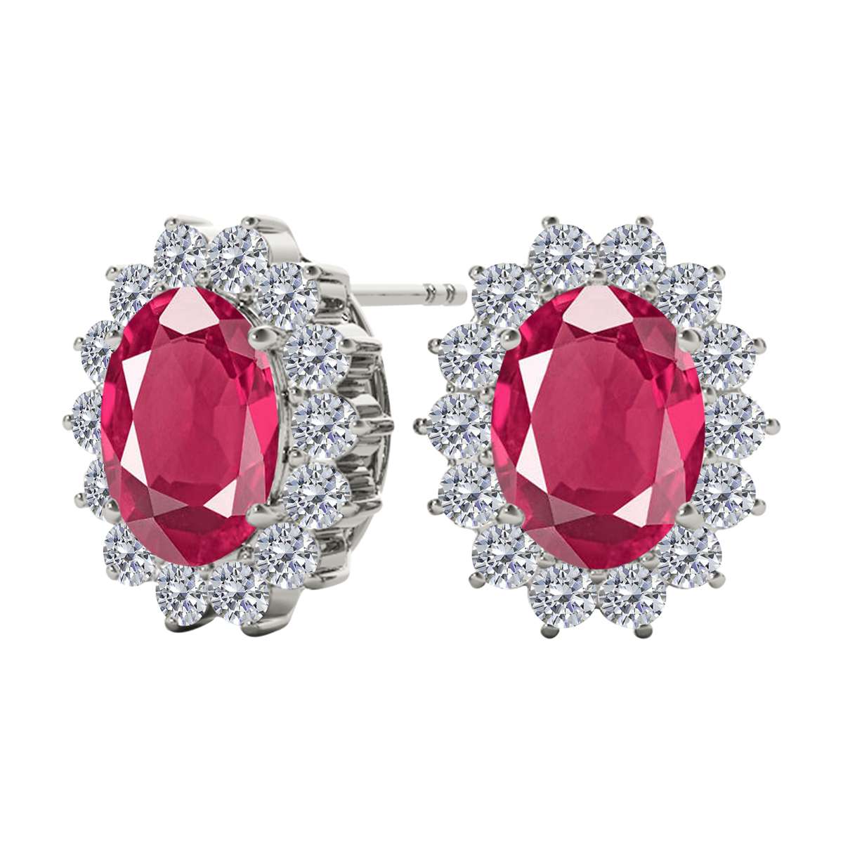 3.45 Carat Natural Round White Diamond And Oval Gemstone Stud Earrings Carat 10K Yellow & White Gold Mauli Jewels