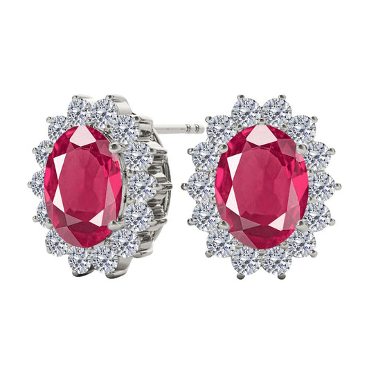 3.45 Carat Natural Round White Diamond And Oval Gemstone Stud Earrings Carat 10K Yellow & White Gold Mauli Jewels