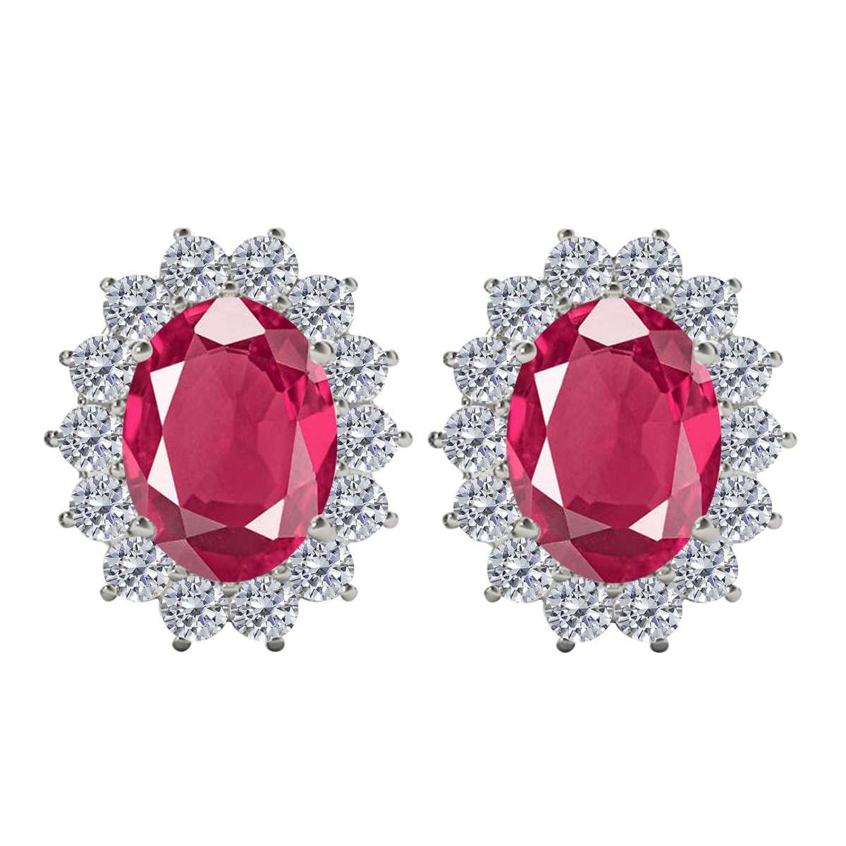 3.45 Carat Natural Round White Diamond And Oval Gemstone Stud Earrings Carat 10K Yellow & White Gold Mauli Jewels