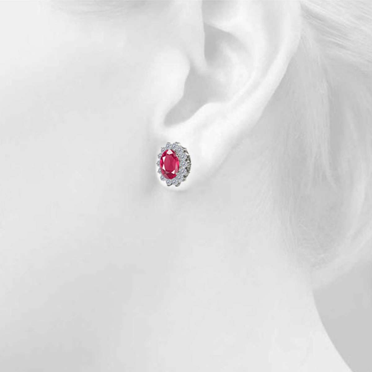 3.45 Carat Natural Round White Diamond And Oval Gemstone Stud Earrings Carat 10K Yellow & White Gold Mauli Jewels