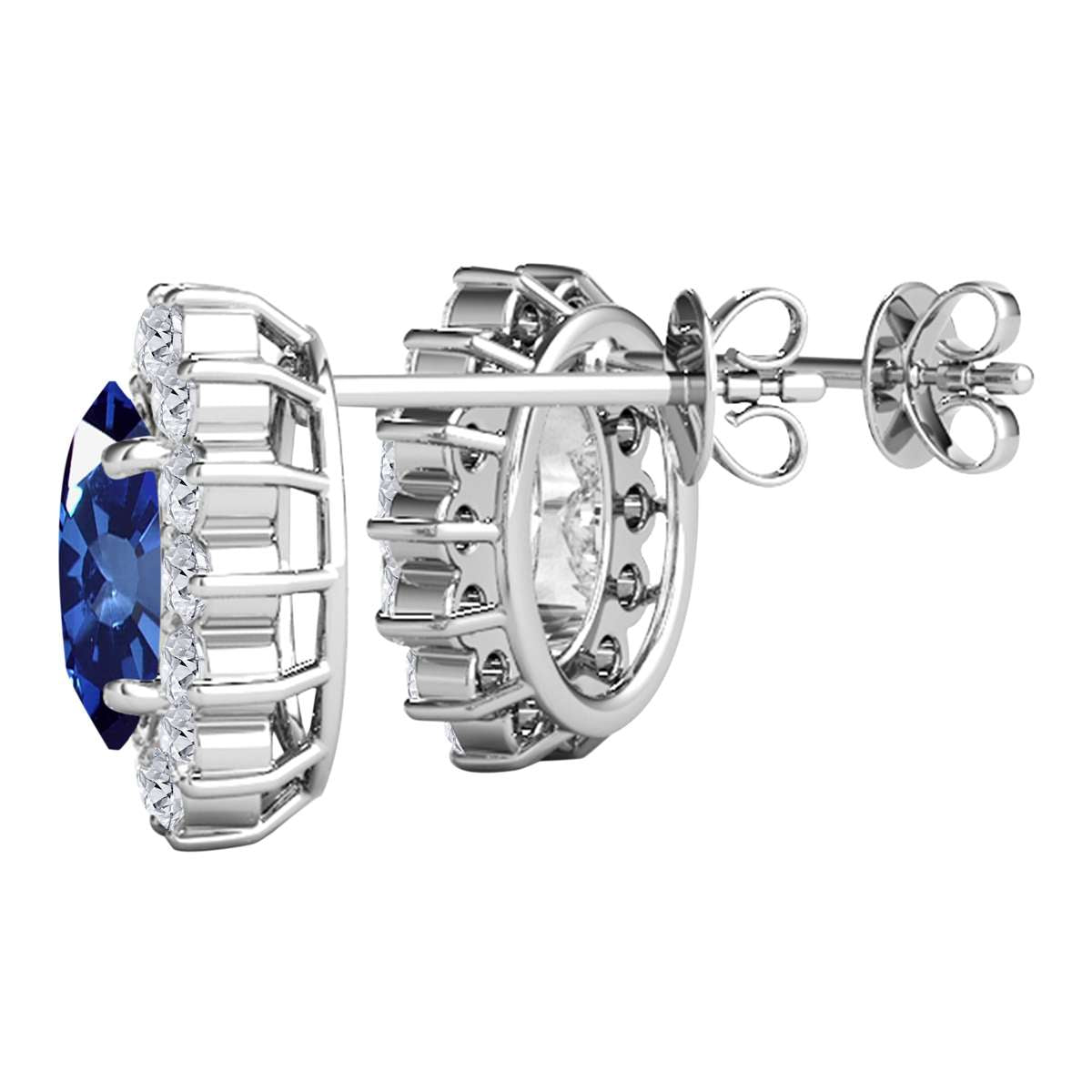 3.45 Carat Oval Sapphire And Natural Round White Diamond Gemstone Stud Earrings Carat 10K White / Yellow Gold Mauli Jewels