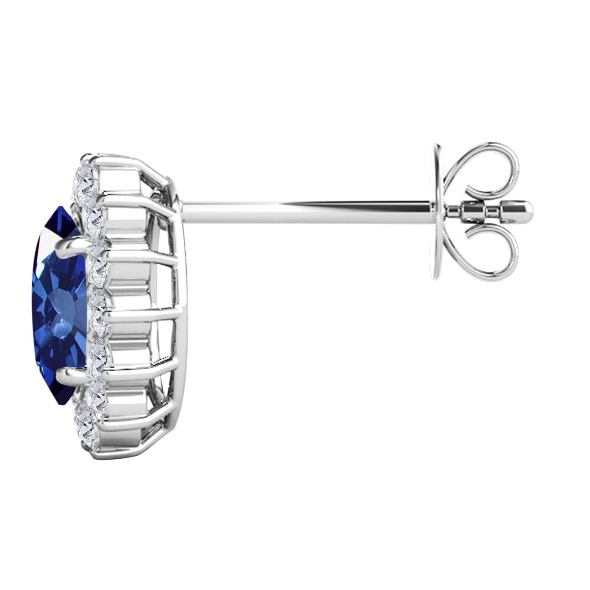 3.45 Carat Oval Sapphire And Natural Round White Diamond Gemstone Stud Earrings Carat 10K White / Yellow Gold Mauli Jewels