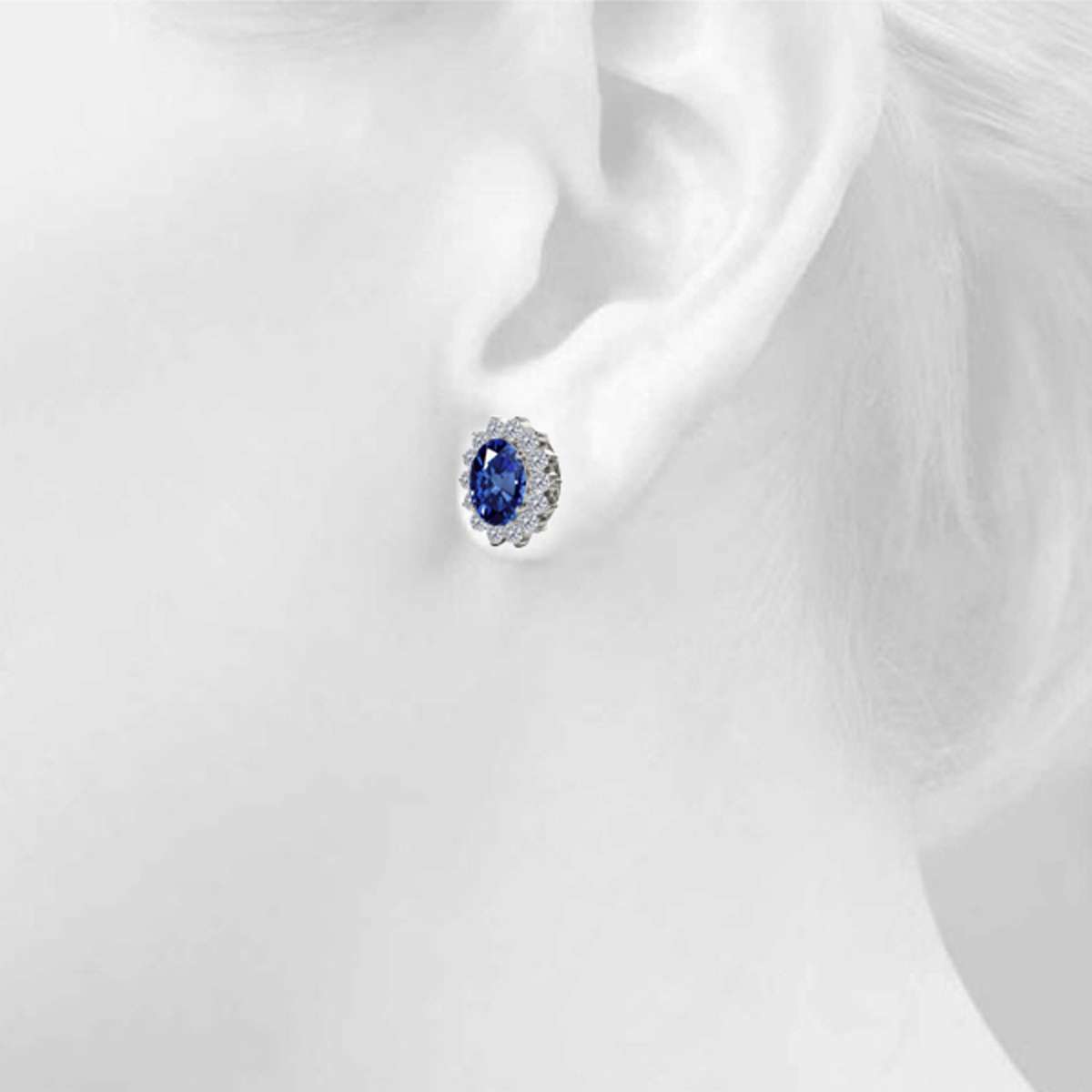 3.45 Carat Oval Sapphire And Natural Round White Diamond Gemstone Stud Earrings Carat 10K White / Yellow Gold Mauli Jewels