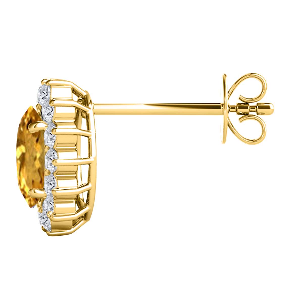 3.45 Carat Oval Citrine And Natural Round White Diamond Gemstone Stud Earrings Carat 10K White Gold / Yellow Gold Mauli Jewels