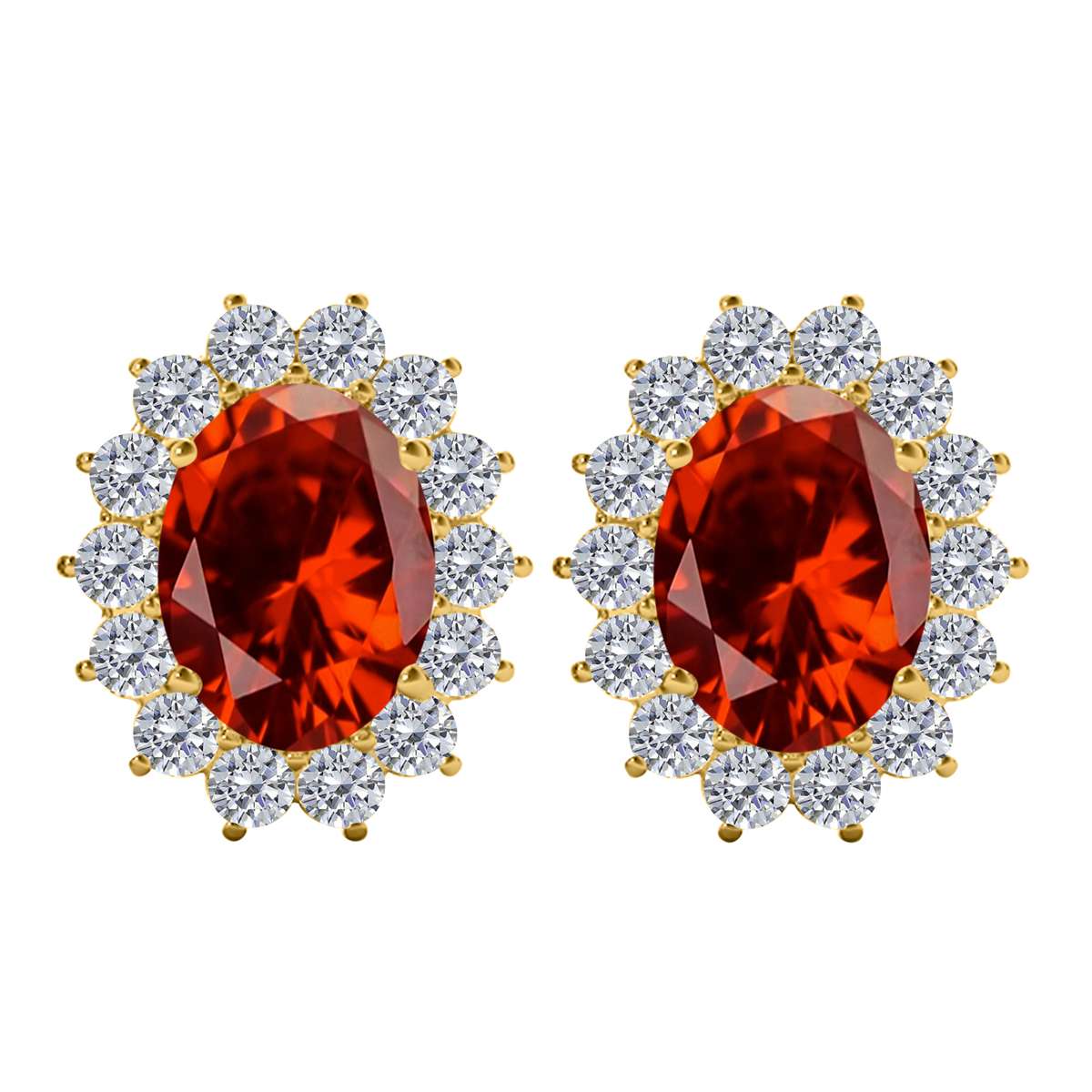 3.45 Carat Diamond Carat Oval Shape Garnet Gemstone Earrings Carat 10K White & Yellow Gold Mauli Jewels