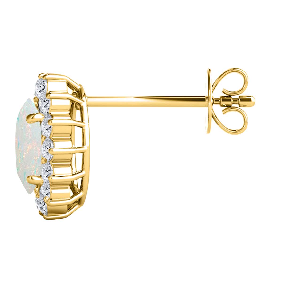 3.45 Carat Natural Diamond And Oval Opal Gemstone Stud Earrings For Women's In 10K White & Yellow Gold Mauli Jewels